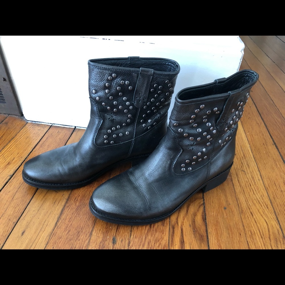 Black leather silver glitter boot
